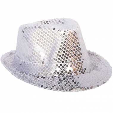 Zilveren glitter hoed pailletten